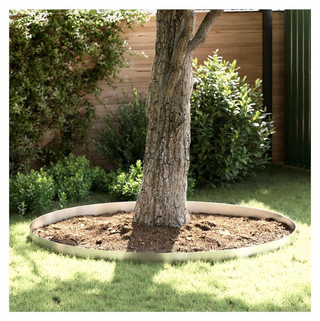 Rasenrand 4 Stück Silber 450 x 15 cm Edelstahl, Beetbegrenzung Metall Palisade für Gärten Hochbeet Blumenbeet Einfahrt