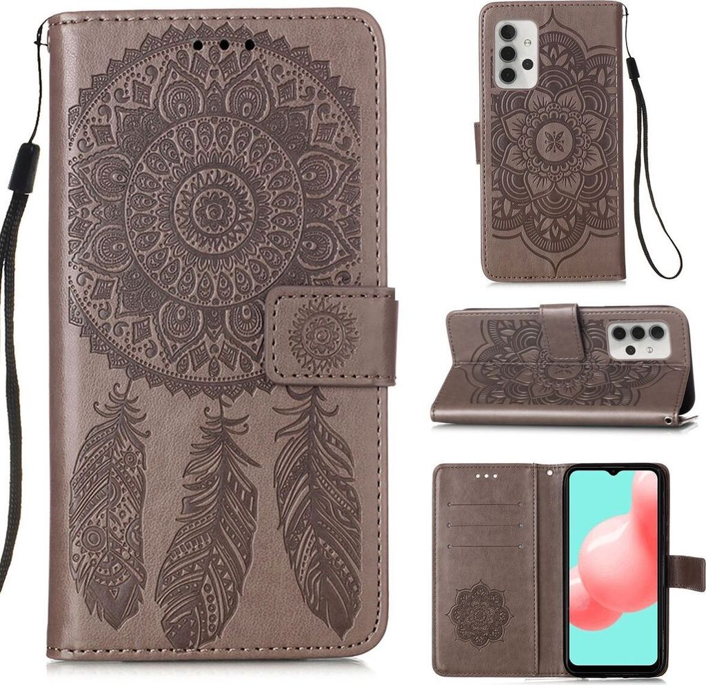 König Design Hülle kompatibel mit Samsung Galaxy A32 5G Kunstleder Handyhülle - Handy Case Grau