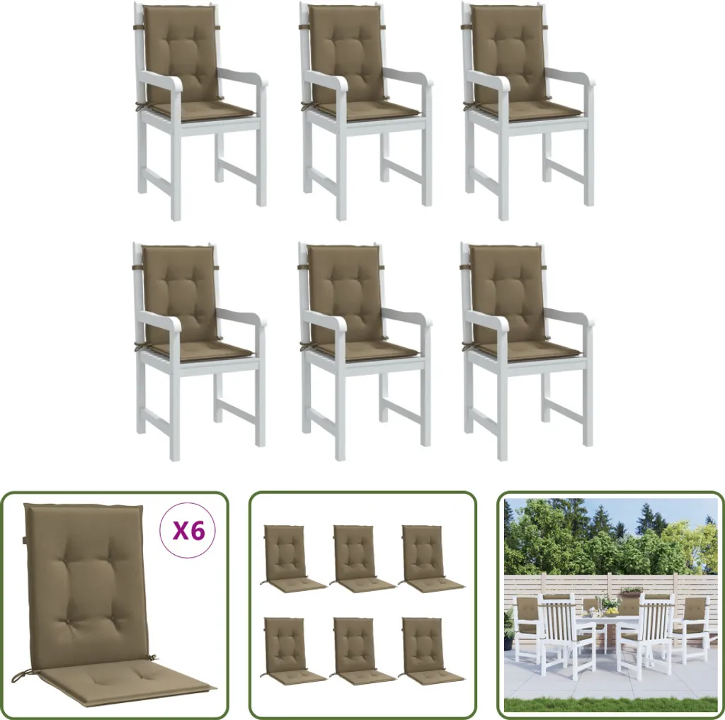 The Living Store Cuscini per schienale basso 6 pz. Tessuto Melange Taupe 100x50x4 cm