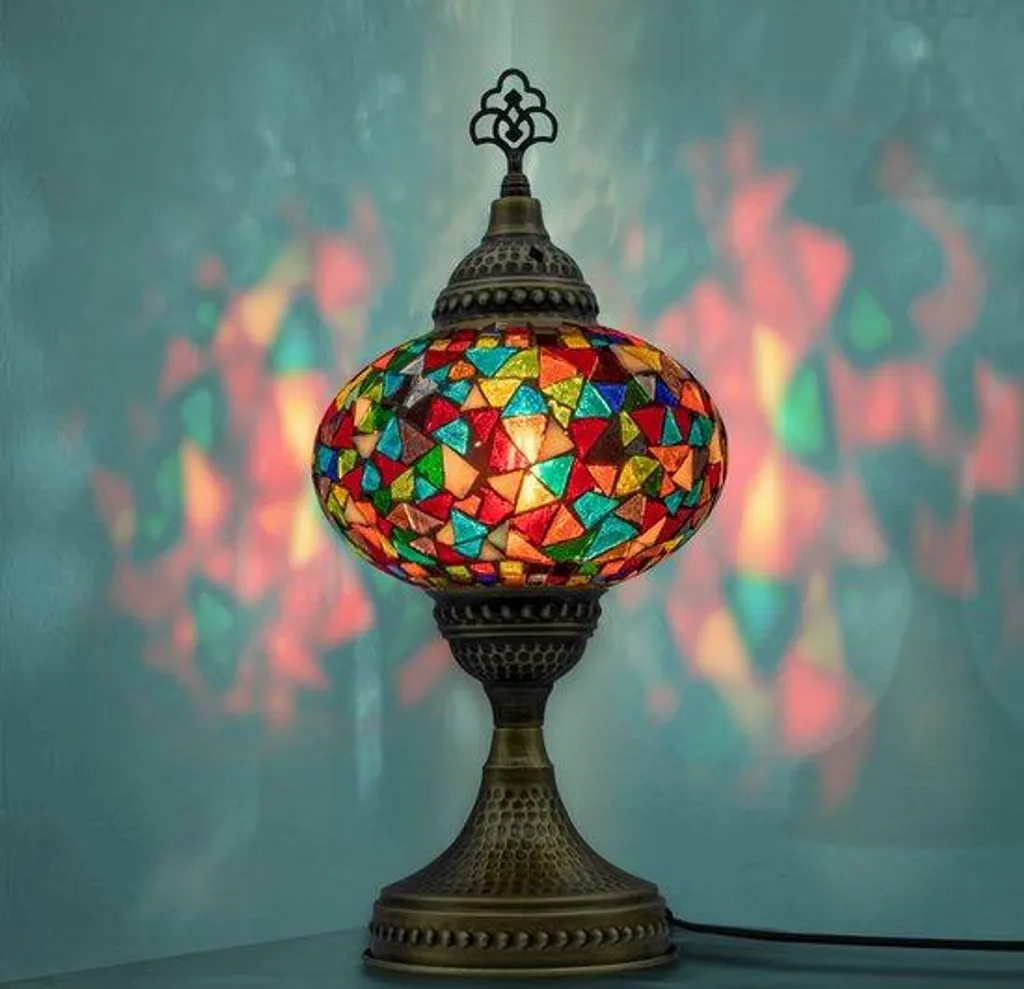 Veilleuse artisanale Mozaiek en verre soufflé et socle métal vintage