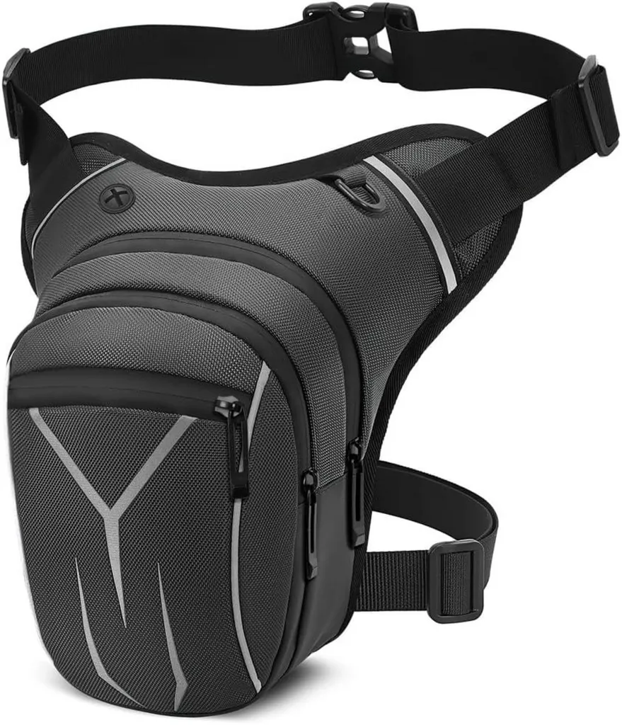 Sacoche de hanche tactique pour moto avec bandes réfléchissantes de nuit