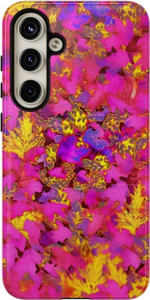 Lebhaftes Blattmuster in Pink und Gelb – Hülle Kompatibel mit Samsung Galaxy S24 Plus