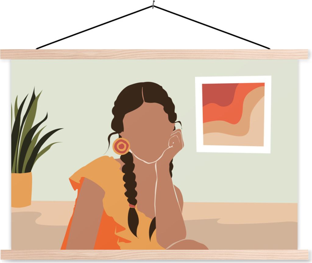 MuchoWow Textilposter Frau - Kleid - Sommer 120x80 cm mit holzfarbenen Rahmen - Aufhängeset