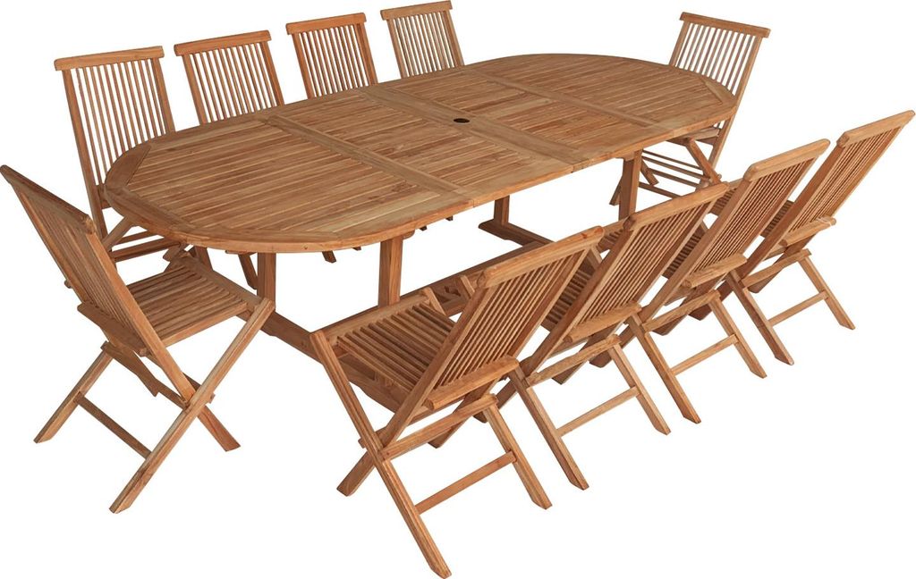 Teakholz-Gartenmöbel LOMBOK - ovaler ausziehbarer Tisch - 10 Plätze