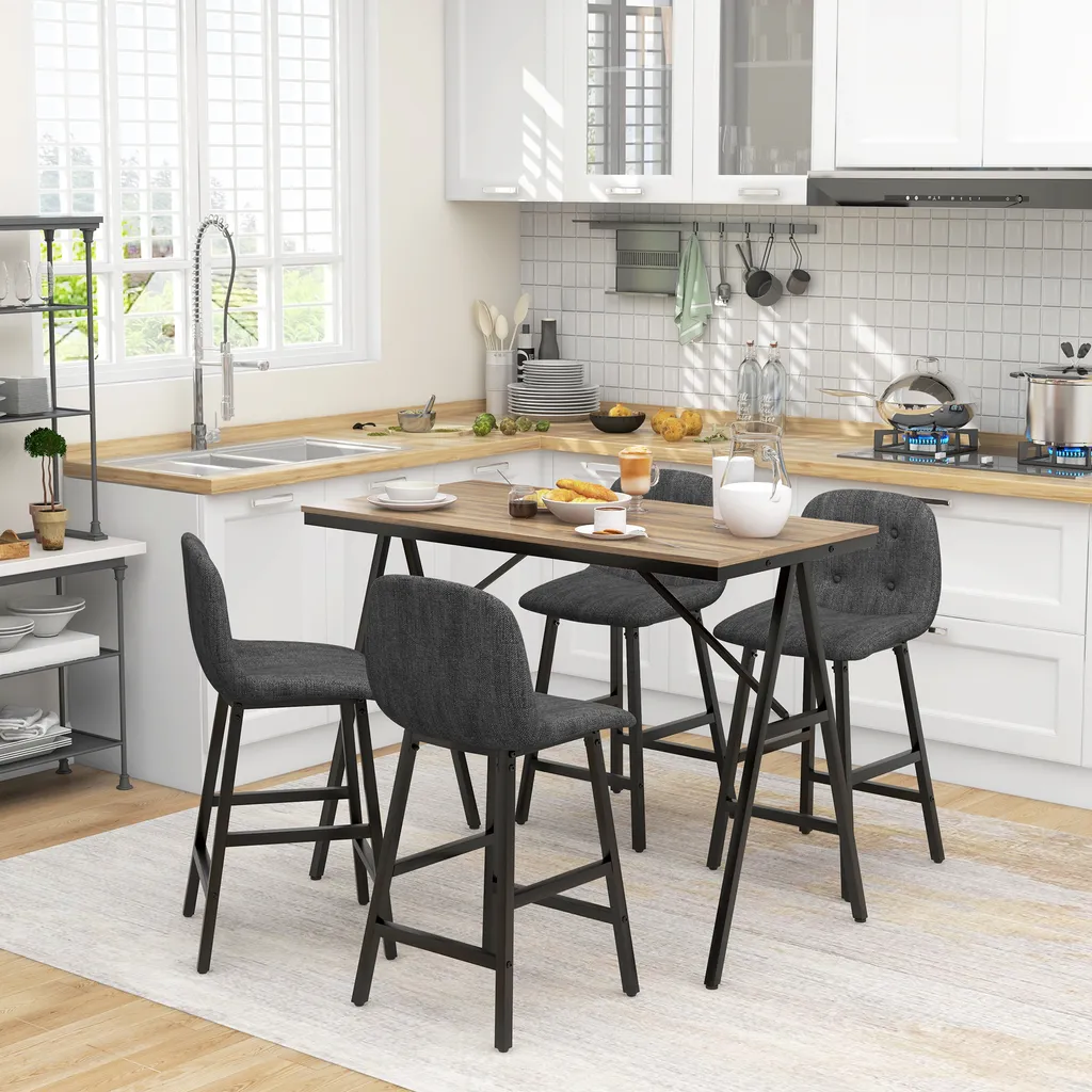 Ensemble table de bar gain de place avec 4 tabourets pour petit espace - 2