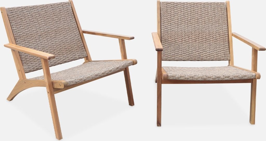 sweeek - 2er-Set Relaxsessel aus Akazienholz und Kunststoffgeflecht - Holzfarben