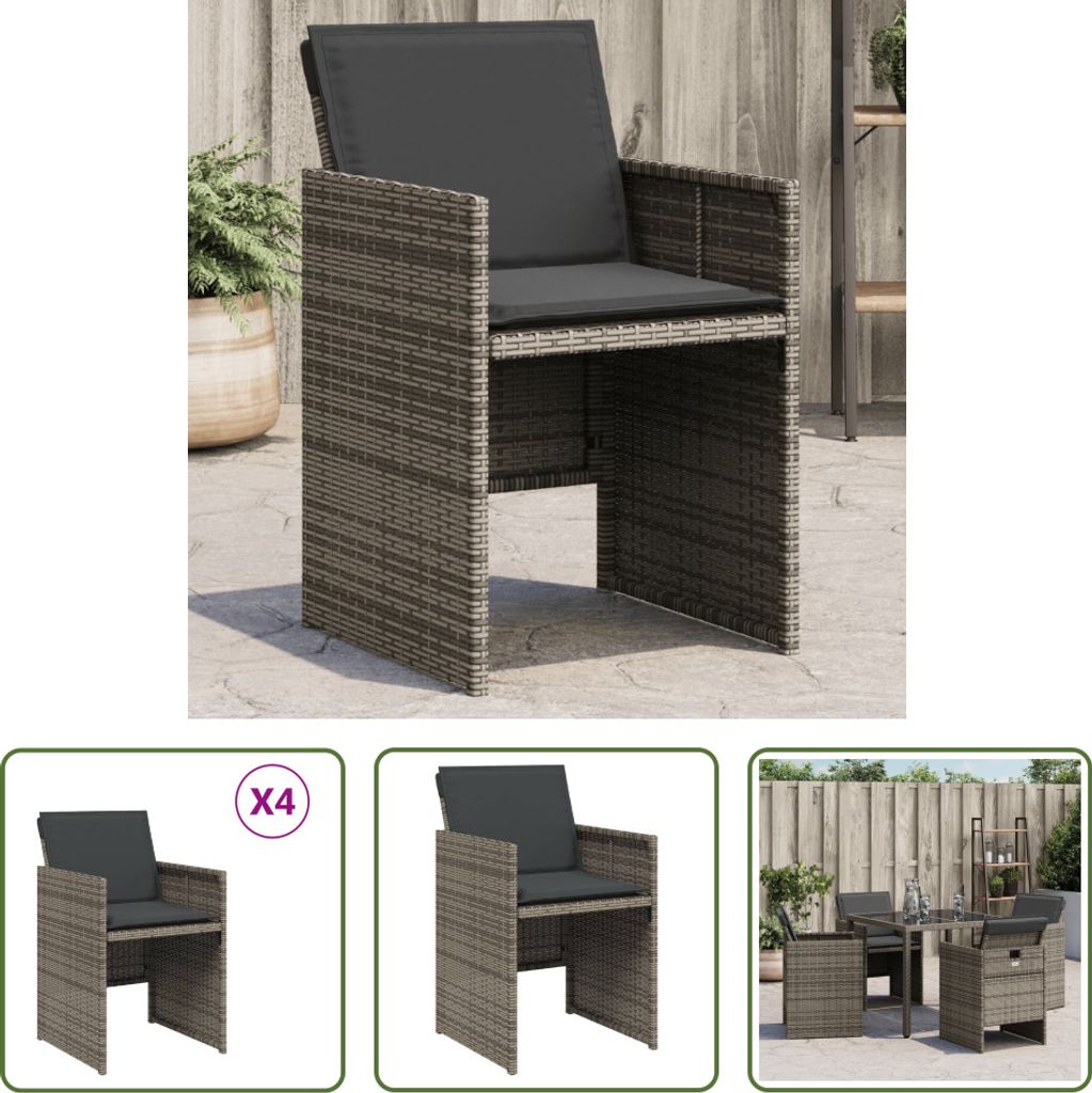 The Living Store Gartenstühle mit Kissen 4 Stk. Grau Poly Rattan