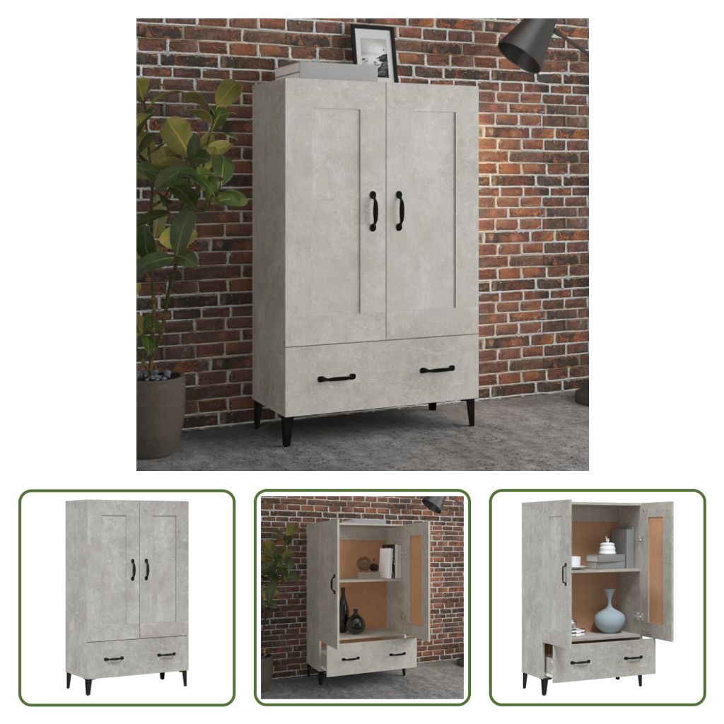 The Living Store Highboard Betongrau 70x31x115 cm Holzwerkstoff