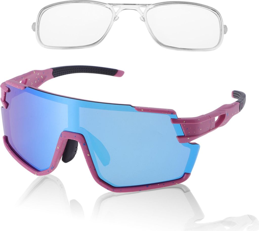 1 Set Motorradfahrbrille Blendfreie Tri-Acetyl-Cellulose PC UV400 Fahrradsonnenbrille Blaue Gläser Rosa mit Blau Gelben Punkten Rahmen
