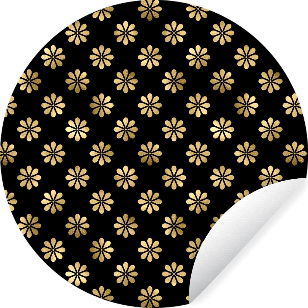 MuchoWow Runde Wandtattoo - Wandsticker Tapete Aufkleber Muster - Blumen - Gold Ø 50 cm Selbstklebend und Repositionierbar - Wandaufkleber - Kre...