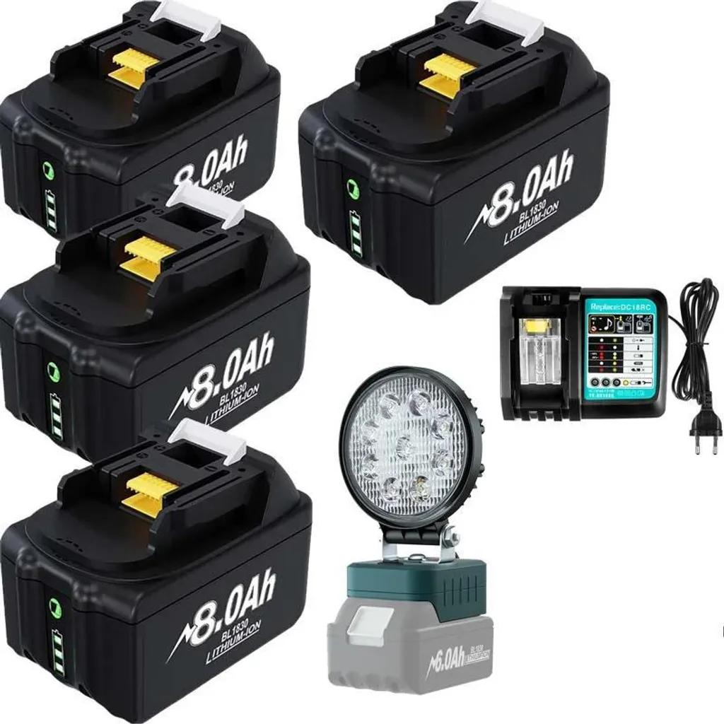 Batteries 18V 8000mAh compatibles BL1830 pour éviter les pannes - Pack de 4