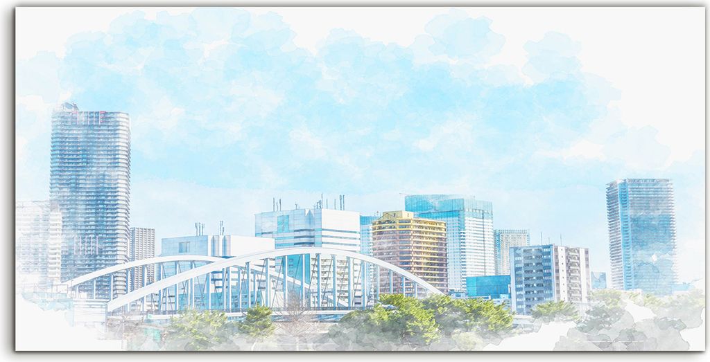 Coloray Acrylbild 120x60 Wandbild Acrylbilder Landschaft Tokio Asien Stadt Zeichnung