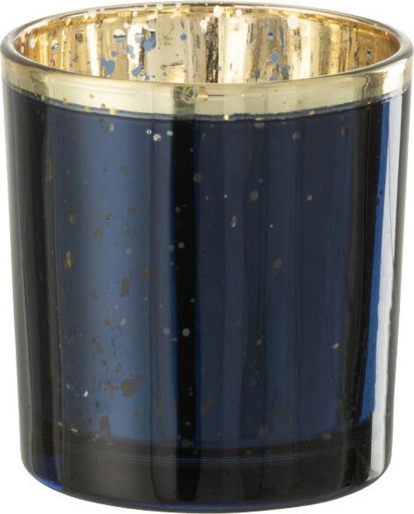 J-Line J-Line Teelichthalter Goldrand - Glas - Blau - Small
