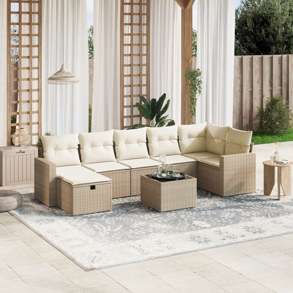 8-tlg. Garten-Sofagarnitur - mit Kissen Beige Poly Rattan - Gartenmöbelset 3263514