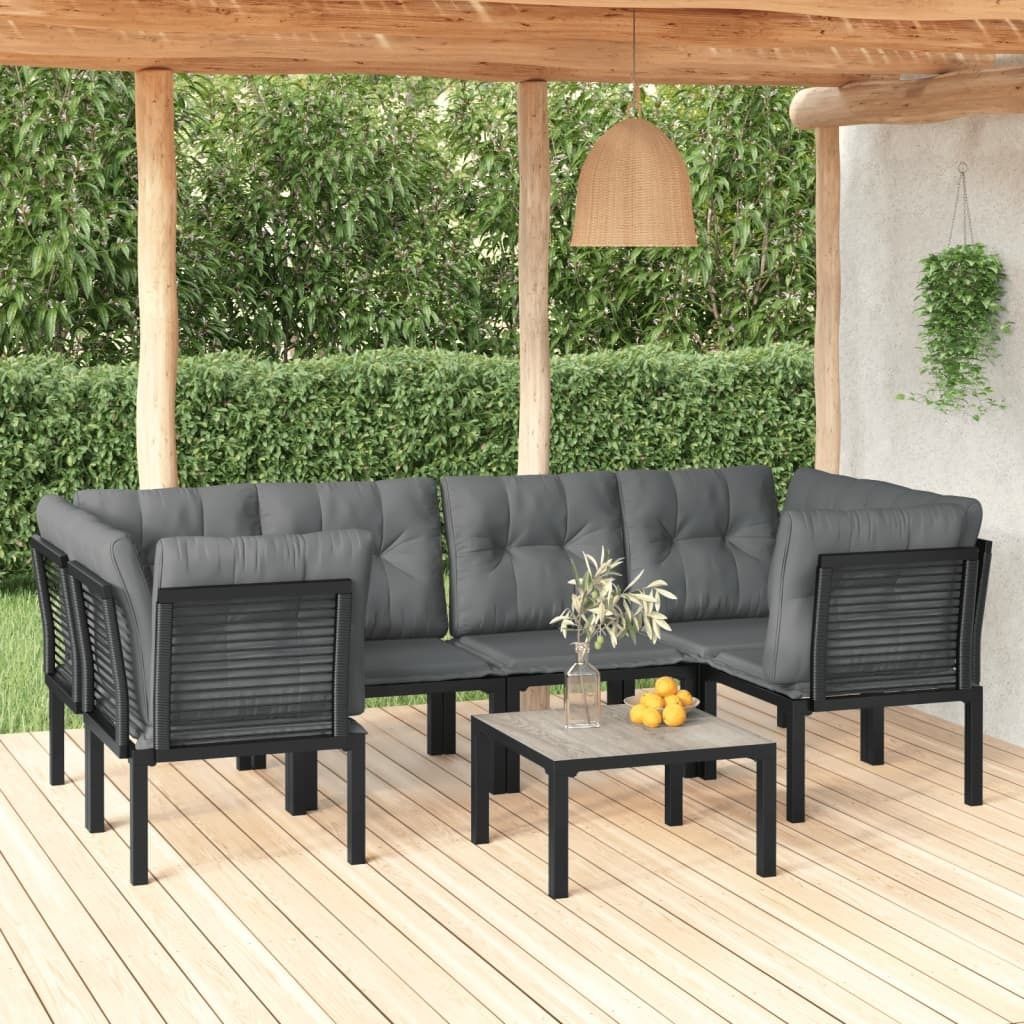 Maison Exclusive - 7-tlg. Garten-Lounge-Set Schwarz und Grau Poly Rattan