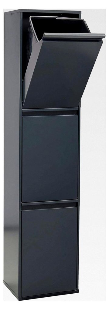 Mülltrennsystem aus Stahl mit 3 Fächern | 3x17L (51L) | Herausnehmbare Inneneimer + Griff | Recycling Schrank | Mülltrennung | anthrazit