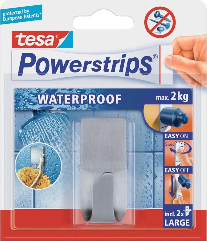tesa Powerstrips Haken ZOOM WATERPROOF aus Metall silber 1 Haken
