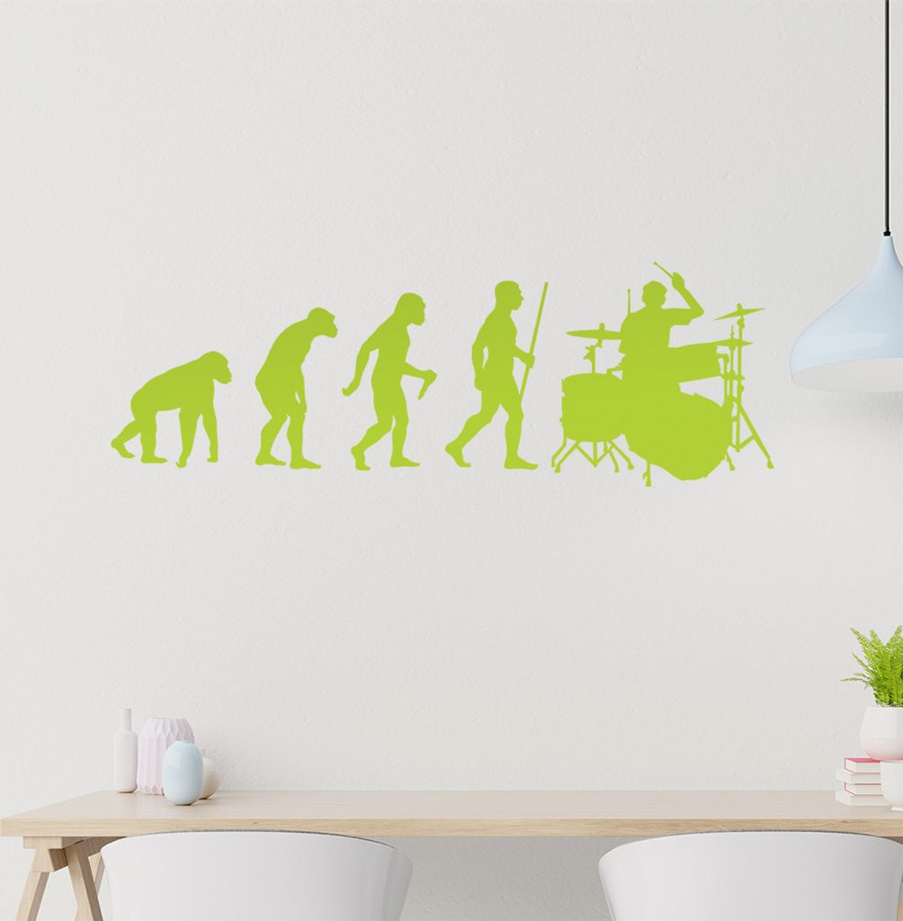 Evolution Schlagzeuger Wandtattoo Wandaufkleber Wall Sticker - Dekoration, Küche, Wohnzimmer, Schlafzimmer, Badezimmer