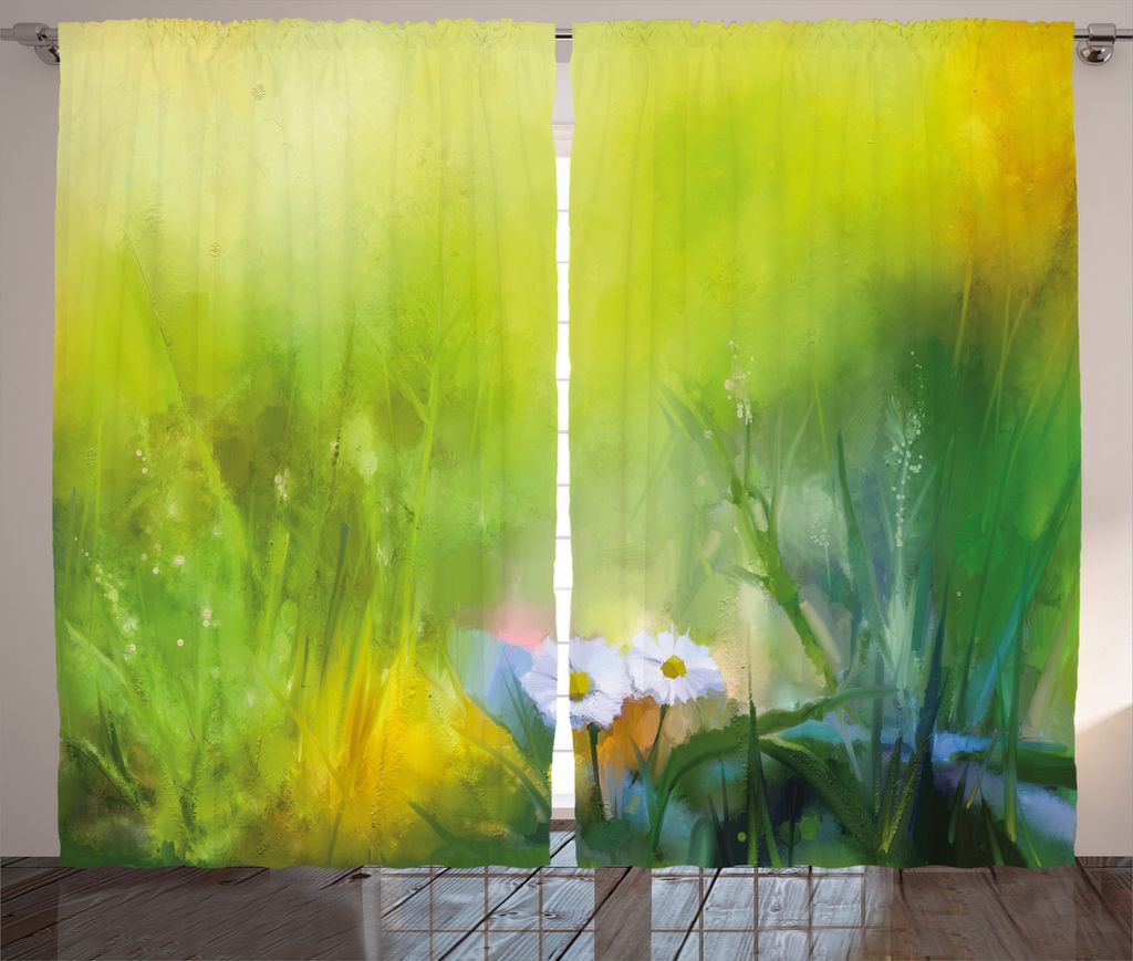 ABAKUHAUS Grün Rustikaler Gardine, Pastoral Kamille, Schlafzimmer Kräuselband Vorhang mit Schlaufen und Haken, 280 x 175 cm, Grün Weiß