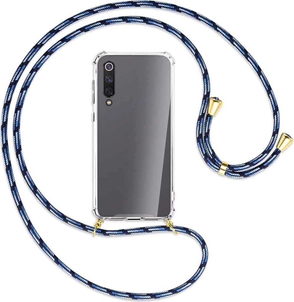 Handykette Backcover-Schutzhülle mit Band (Metall goldfarben) für Xiaomi Mi 9 SE - Blautöne