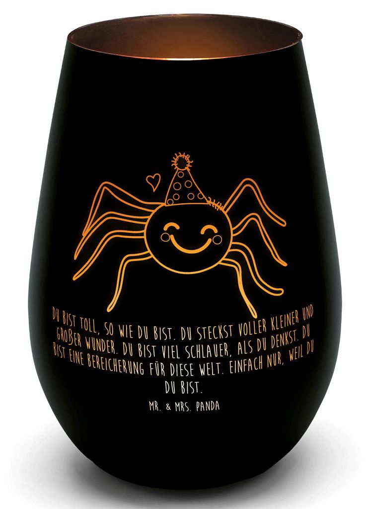 Mr. & Mrs. Panda Laterne Spinne Agathe Party - Schwarz - Geschenk, Glück, Glas Windlicht, Selbstliebe, Motivation, Outdoor, Teelichthalter, Wunder...