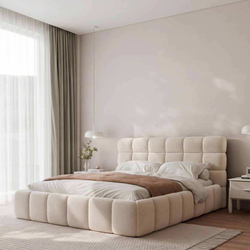 Polsterbett BORIO 180x200 Creme Boucle mit Bettkasten & Produktbild 