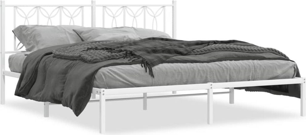 vidaXL Postel s čelem kovová bílá 180x200 cm Obrázek produktu 