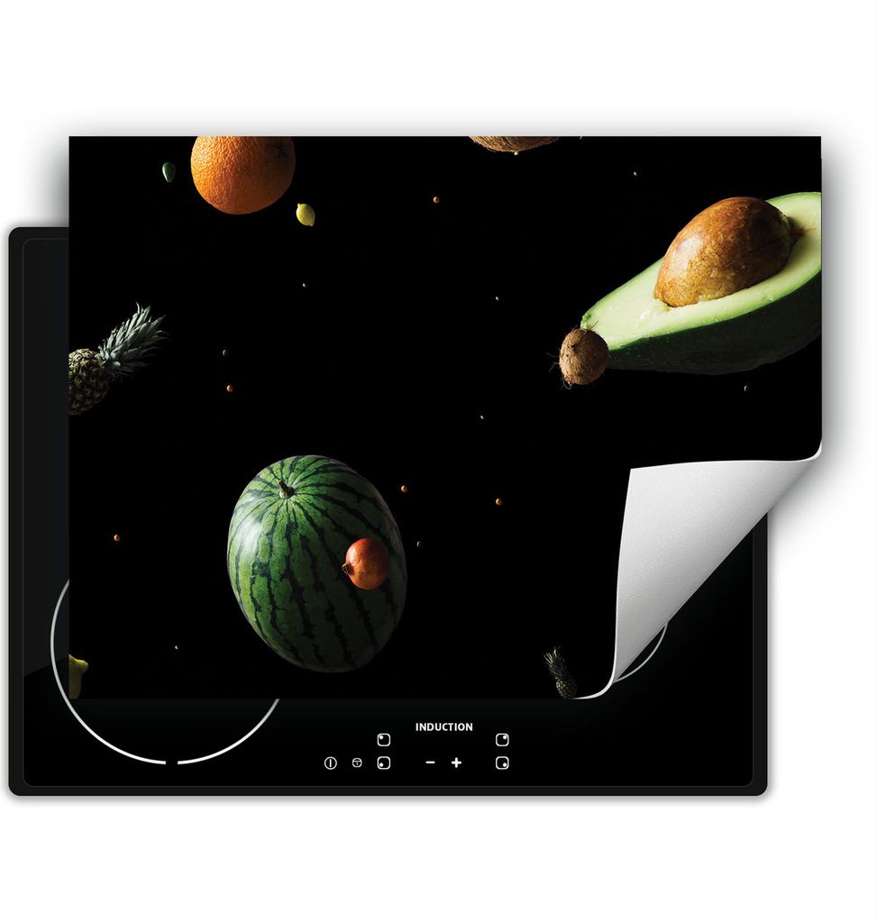 DarHaus Herdabdeckplatte 70x52 cm Anti Rutsch Matte Aufrollbar, schwarz - Obst