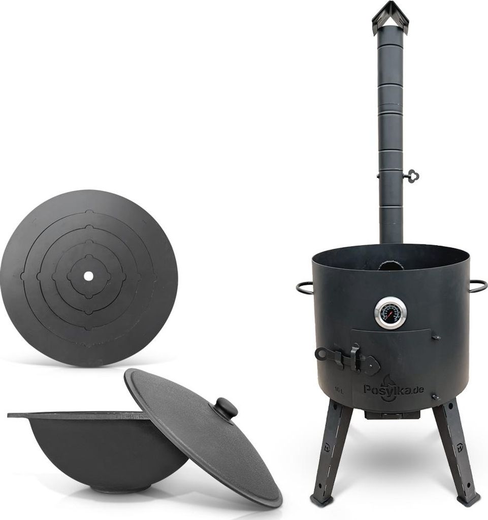 Feuerofen Utschak Ø 44 cm. mit Gusseisen Kazan 16 L Herdplatte Kasan Учаг Uchag