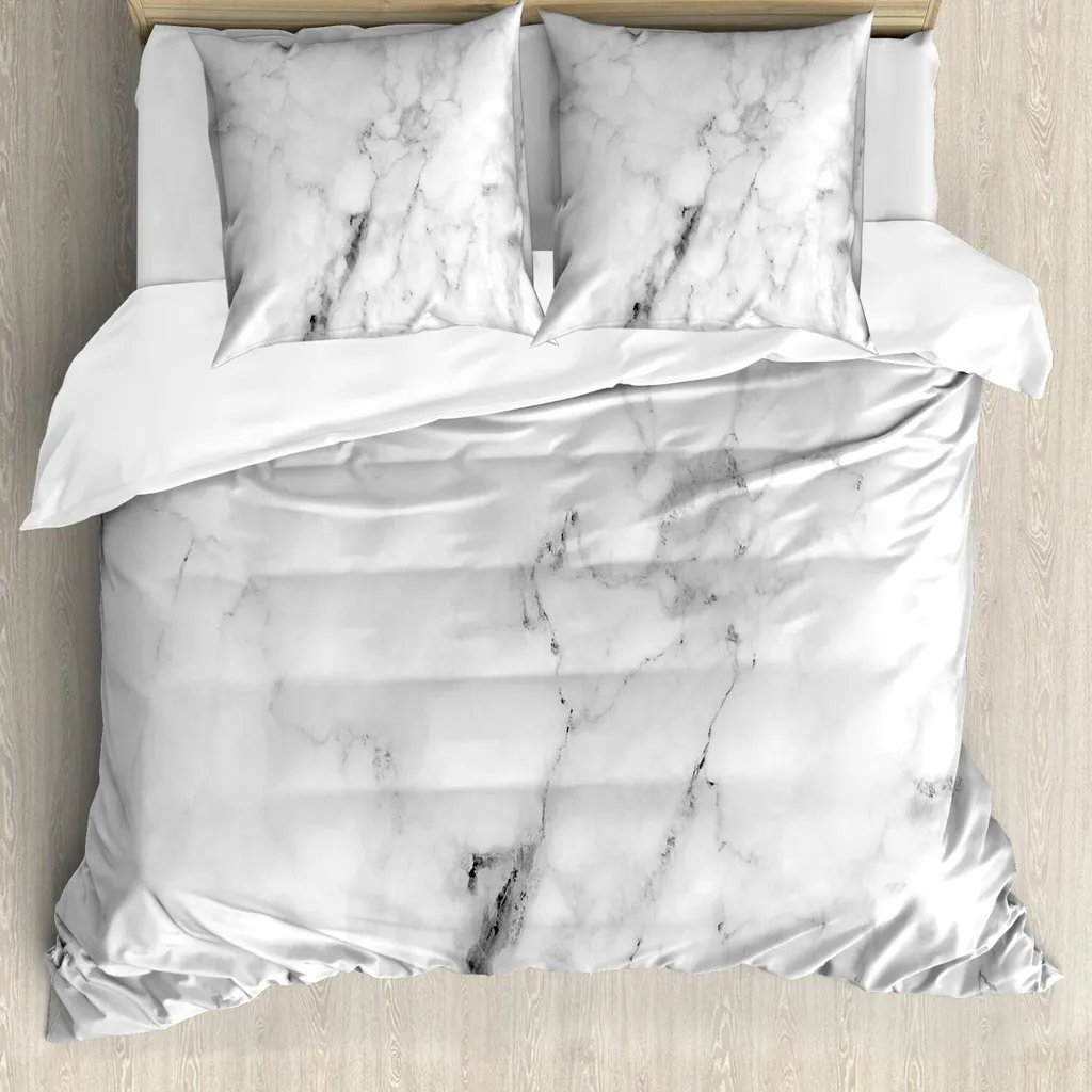 Set copripiumino ABAKUHAUS in marmo, motivo marmorizzato con linee spezzate e strisce sfumate - design artistico, 155 x 220 cm + 80 x 80 cm, grigio polvere bianco