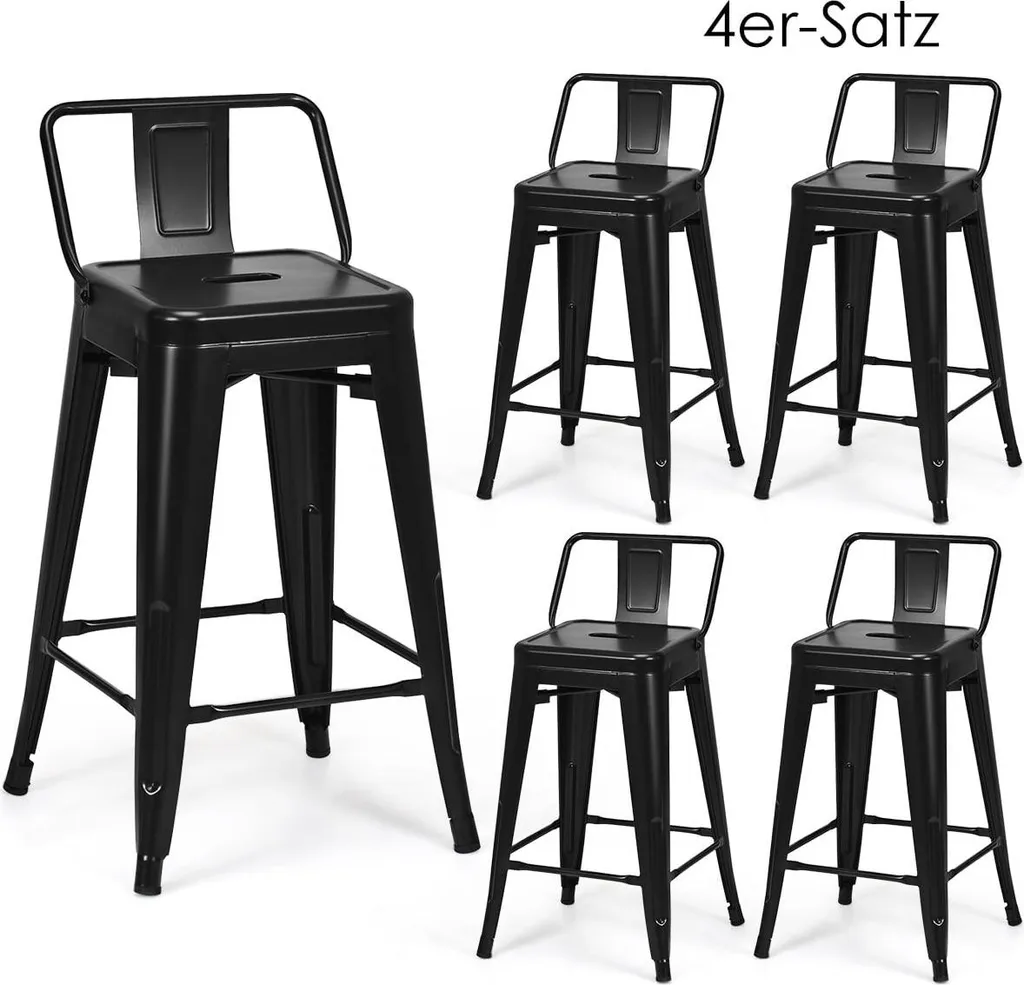 Tabourets gain de place empilables en métal lot de 4 de 62cm