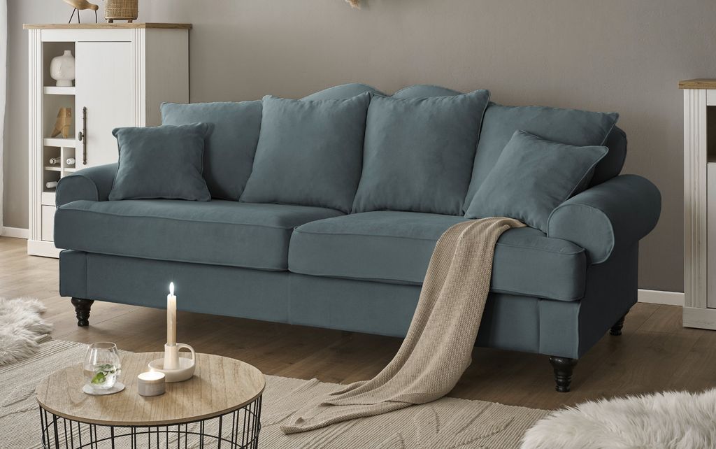 Sofa "Adelina" in grau Landhaus Couch 3,5-Sitzer 230 cm