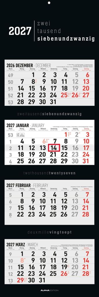 Calendario quadrimestrale nero 2027 Immagine del prodotto 