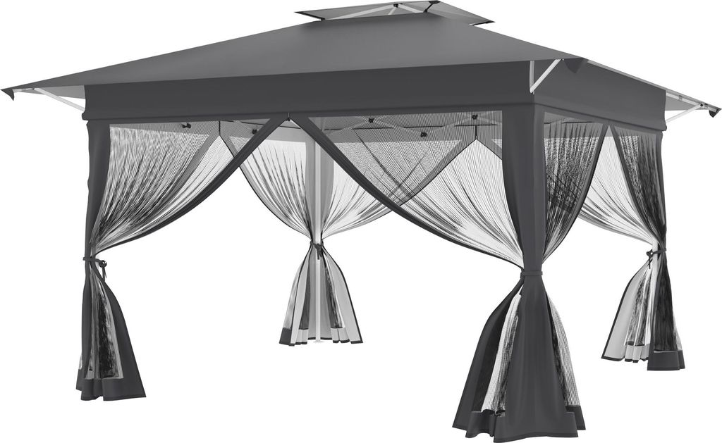 YRHome 4x4 m Pop-Up Pavillon, Ein-Knopf Schnellaufbau, Doppeldach & Lüftung, Moskitonetz, wasserdicht & UV-Schutz, mit Seitenteilen, inkl. Trageta...