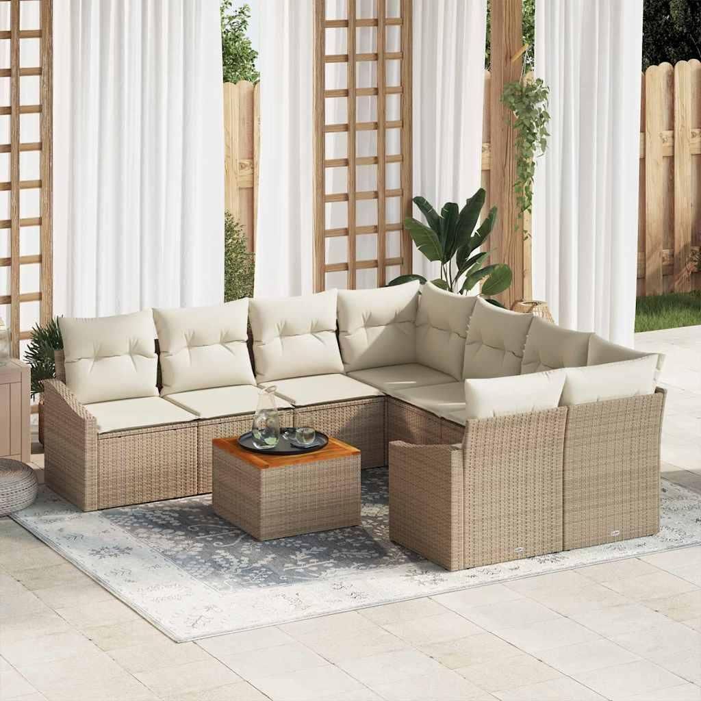 "Rabatt" Gartensofa-set - Balkonmöbel/Terrassenmöbel - mit Kissen 9 pcs Beige Poly-Rattan - Lounge-Dining set CC12628