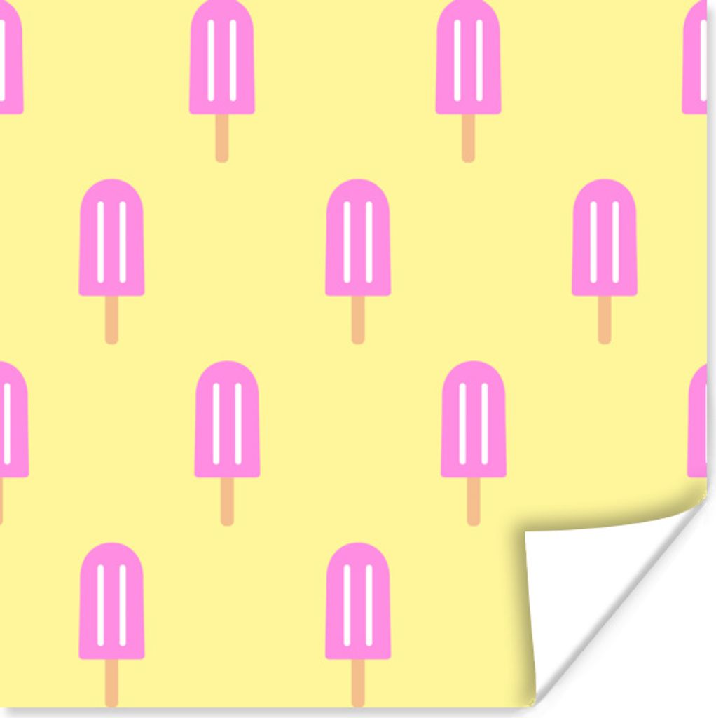 MuchoWow Poster Eiscreme - Muster - Gelb - Rosa 50x50 cm - Wohnzimmerdekoration
