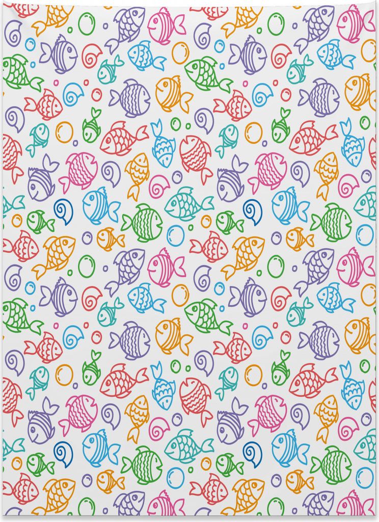 Abakuhaus Fisch Wandteppich, Doodle Fisch Happy Aquarium aus Weiches Mikrofaser Stoff Kein Verblassen Klare Farben Waschbar, 110 x 150 cm, Mehrfarbig