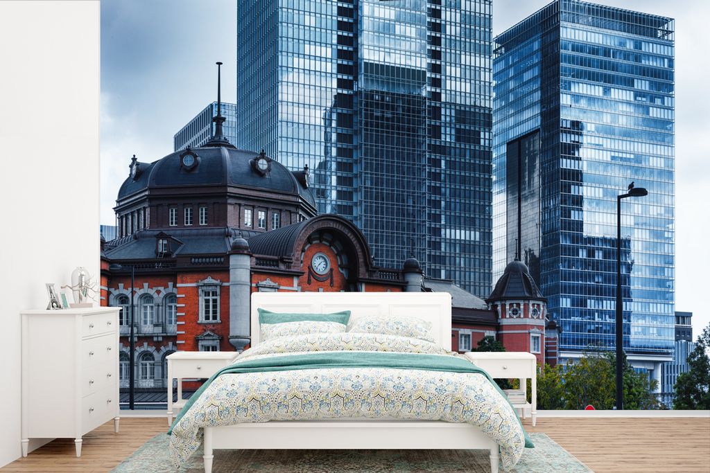 MuchoWow Fototapete für Wohnzimmer oder Schlafzimmer Wandtapete Vinyl Motivtapete Vielfältige Architektur im Zentrum von Tokio - 390x260 cm - P...