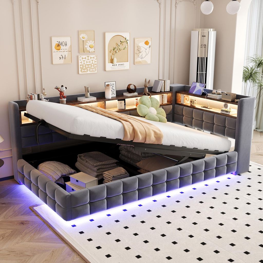 Merax Polsterbett Schlafsofa 90x200cm mit LED-Beleuchtung, Produktbild 