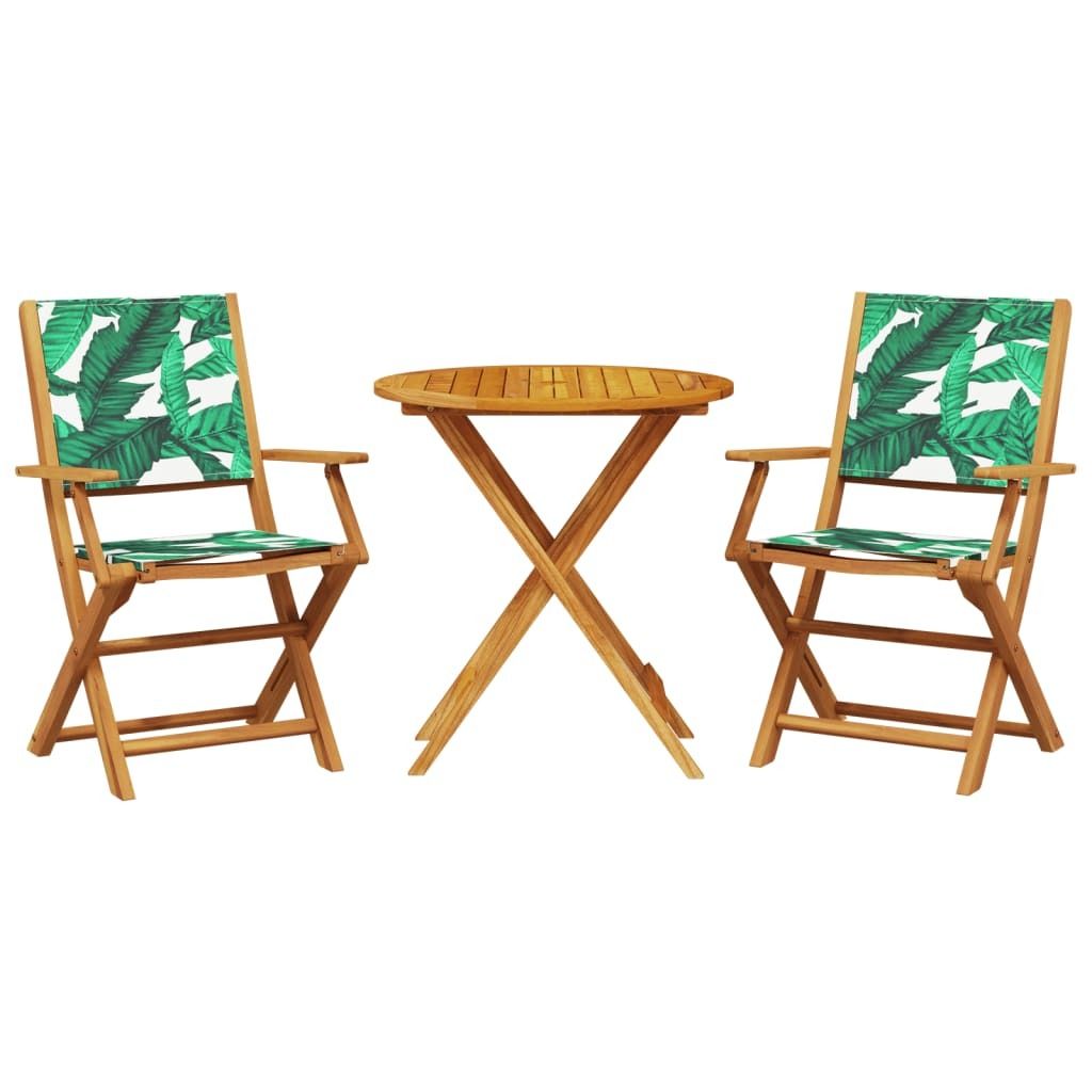 vidaXL 3-tlg. Bistro-Set Blattmuster Stoff und Massivholz Produktbild 