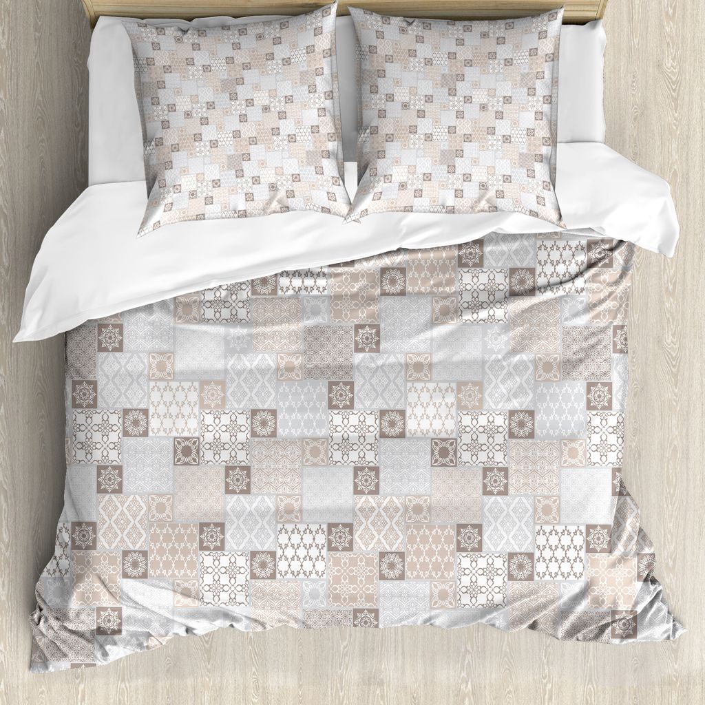 ABAKUHAUS asiatisch Bettbezug, Oriental Checkered Motiv, Milbensicher Allergiker geeignet mit Kissenbezügen, 155 cm x 220 cm - 80 x 80 cm, Grau Ta...