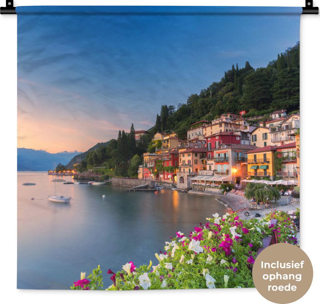 MuchoWow Wandteppich Wandbehang Italien - Sonnenuntergang - See 60x60 cm Tapisserie Dekoration Wandtuch - Dekorationen - Wand Decke