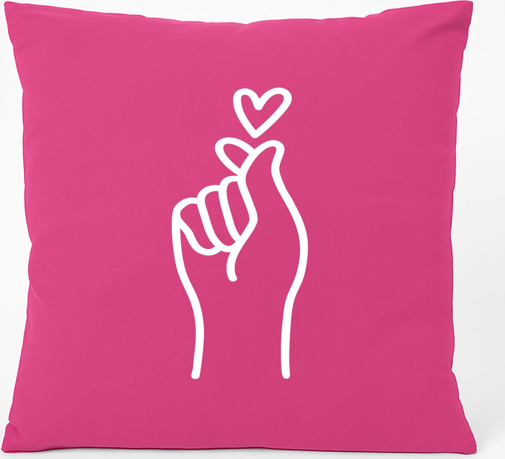 Huuraa Kissen K-Pop Fingerherz Zeichen 40x40cm mit Füllung Fuchsia Baumwolle Dekokissen Geschenkidee