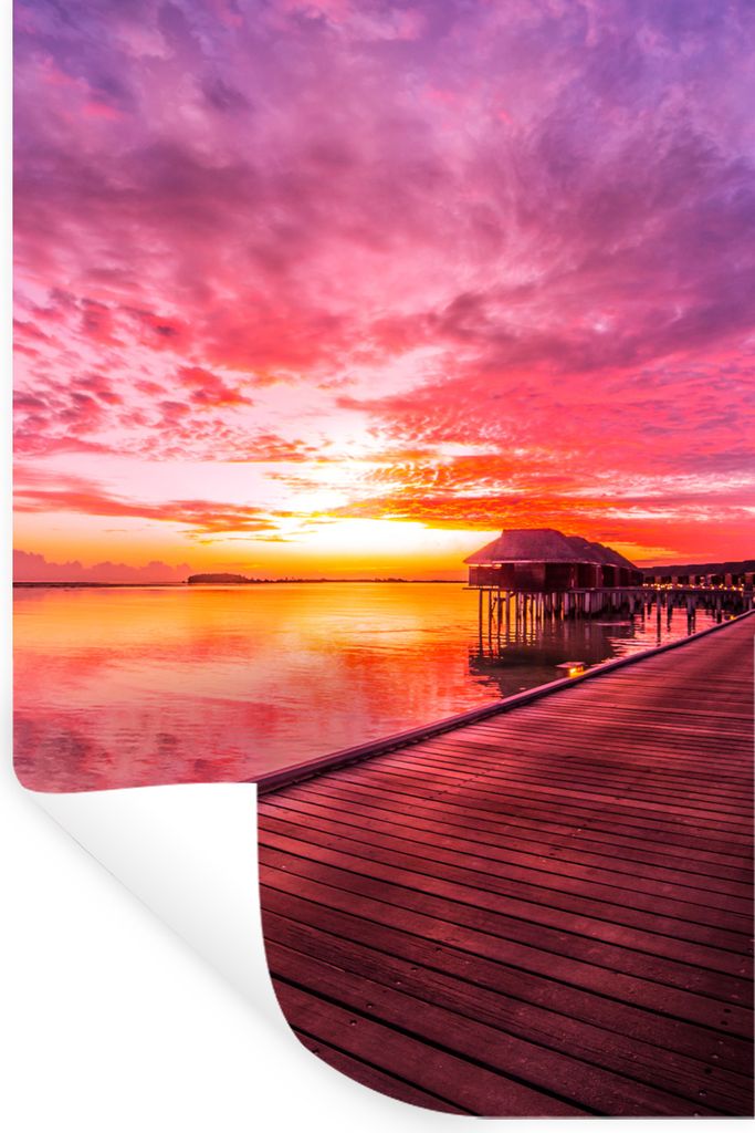 MuchoWow Wandtattoo Wandsticker Wandaufkleber Steg - Wasser - Sonne - Rosa - Horizont 40x60 cm Selbstklebend und Repositionierbar - Wierderverwen...