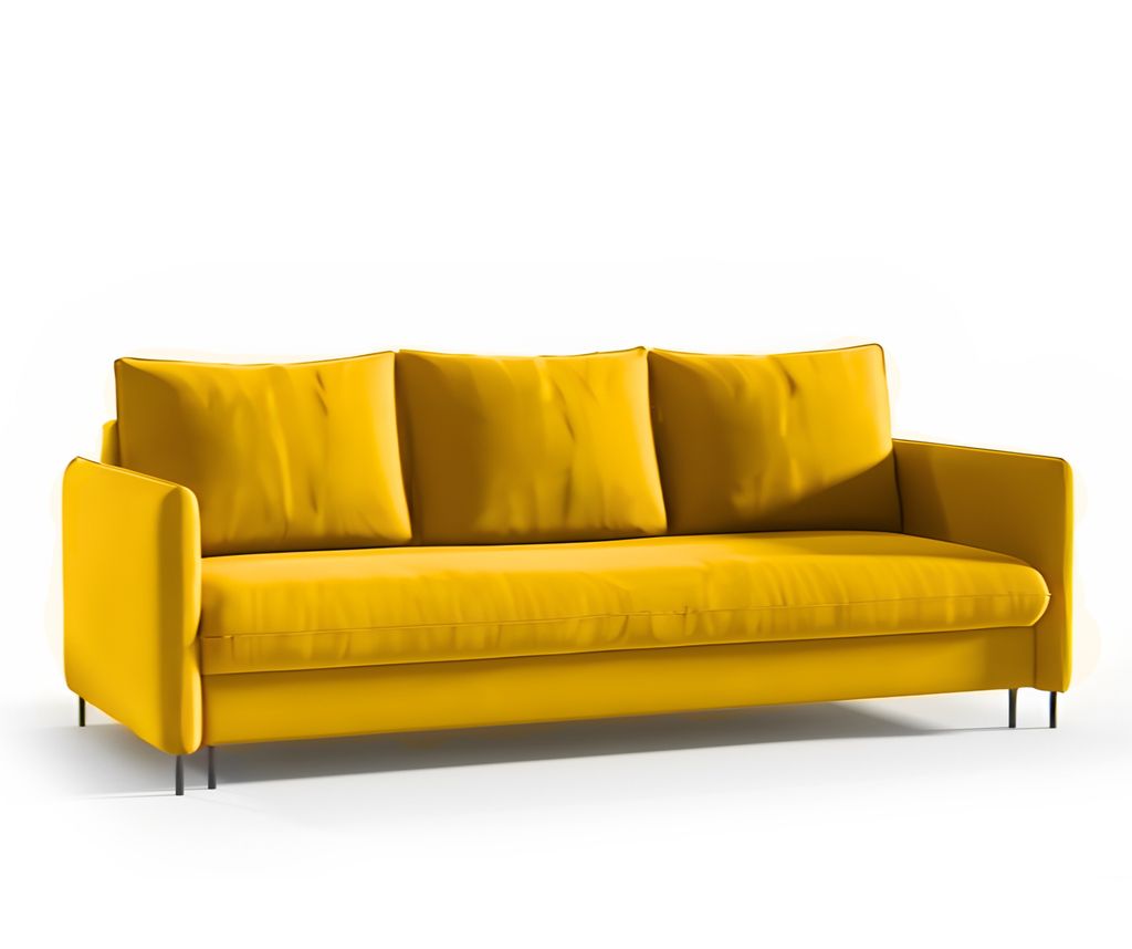 GUTTO Schlafsofa Senffarbe Honig mit Schlaffunktion Sofa Hellbraun Khaki Velour Samt mit Bettkasten und Stauraum