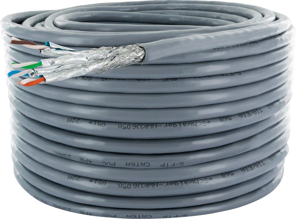 Schwaiger NWKU6050 051, 50 m, Cat6a, S/FTP (S-STP), Grau Produktbild 