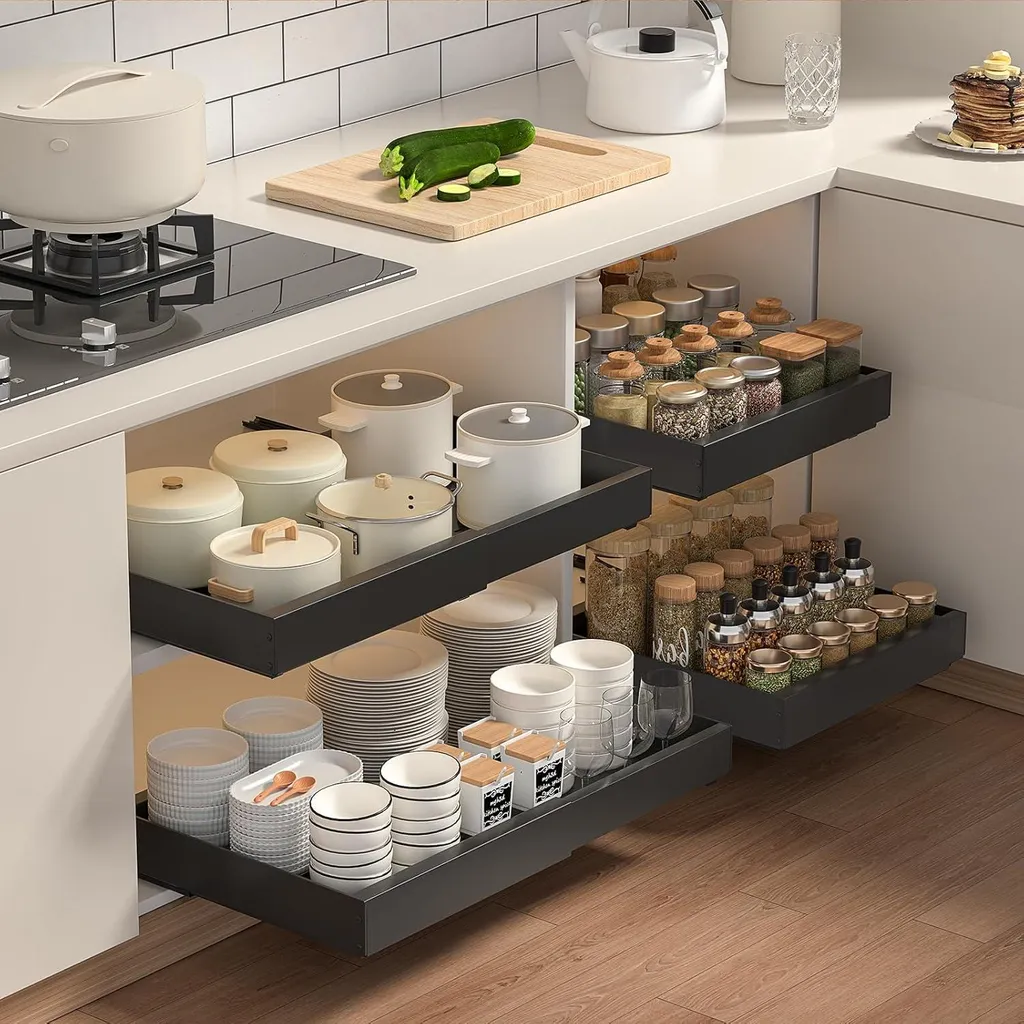 Aménagement de placard cuisine : tiroir extensible pour rangement bas - 4