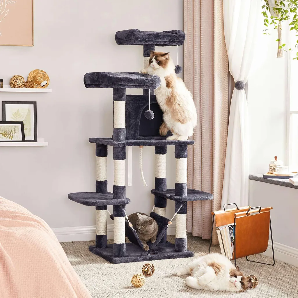 Arbre à chat avec boules en fourrure - Structure stable en bois beige - 3