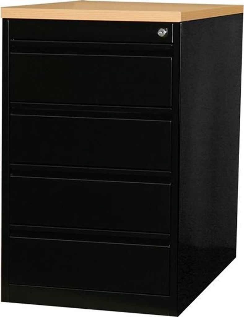 Stahl Büro Standcontainer Bürocontainer 4 Schubladen Schwarz/Buche-Nachbildung 509501