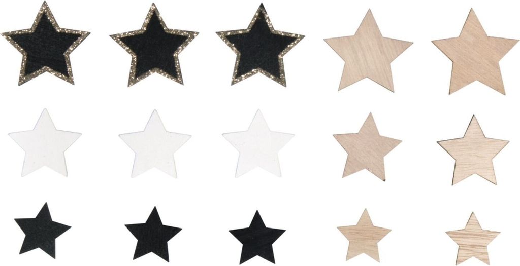 14 Sterne - Miniaturen - 6 Arten - Neutrale Farbtöne - Selbstklebend - 3 bis 5 cm